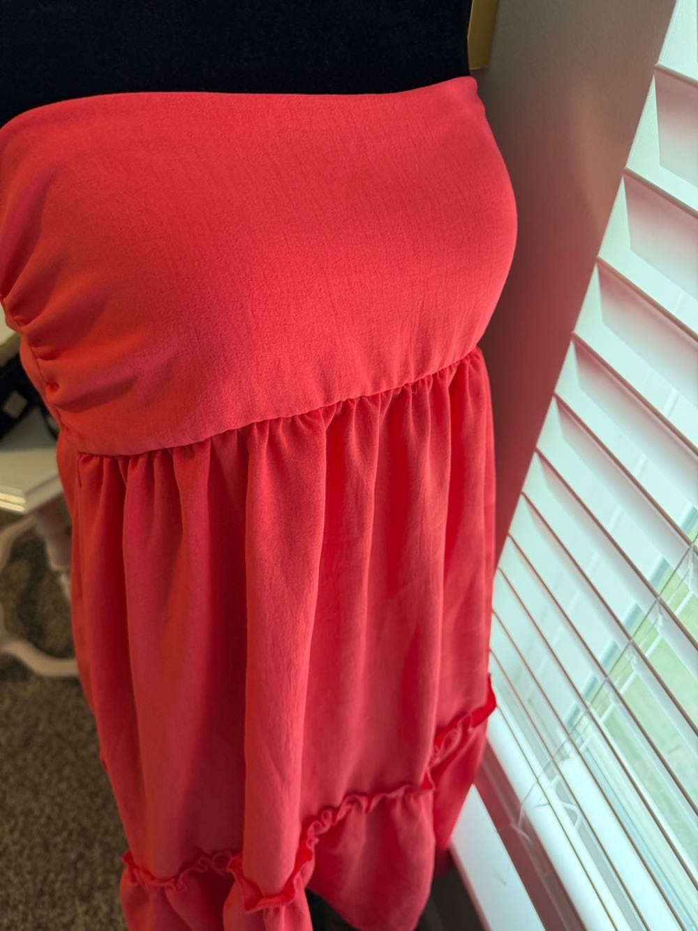 Coral Strapless High-Low Ruffle Dress - Picture 3 of 3